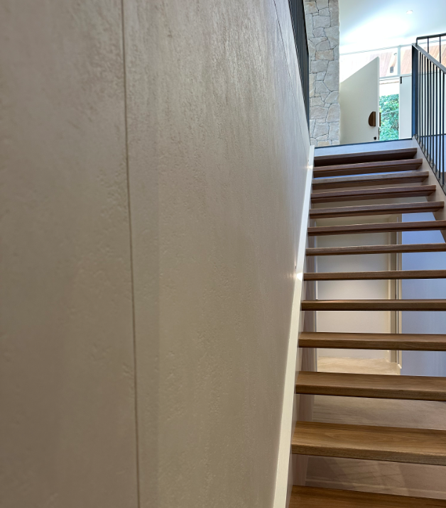 Venetian plaster stairway with elegant finish
